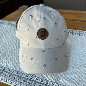 Bridgestone Oceanside Canvas Golf Hat Skull & Crossbones Palm Trees Feathers